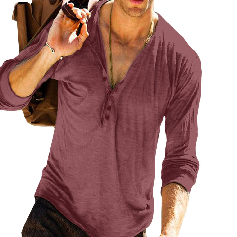 Men’s Casual Cotton Blend Henley Long Sleeve T-Shirt – Lightweight Breathable Slim Fit Top